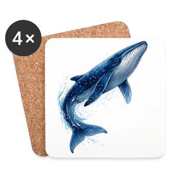 Blauwal Illustration im Sprung  - Untersetzer (4er-Set) - Weiß - Vorne