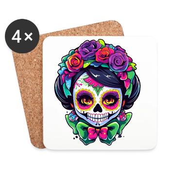 Sugar Skull Blumenkronen Art - Untersetzer (4er-Set) - Weiß - Vorne