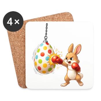 Boxender Osterhase mit Osterei-Boxsack - Untersetzer (4er-Set) - Weiß - Vorne