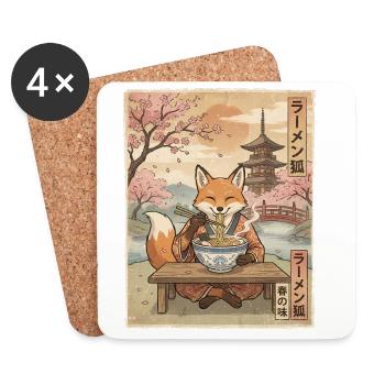 Fuchs Ramen Japanischer Vintage Stil - Untersetzer (4er-Set) - Weiß - Vorne