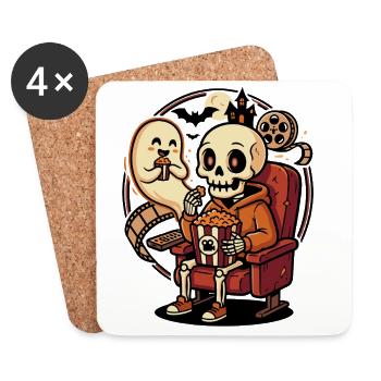Skelett Popcorn Kino Horror Humor - Untersetzer (4er-Set) - Weiß - Vorne
