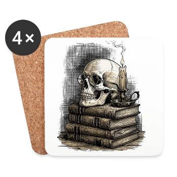 Dark Academia Crâne & Livres Vintage Gothique - Dessous de verre (lot de 4) - blanc - Devant