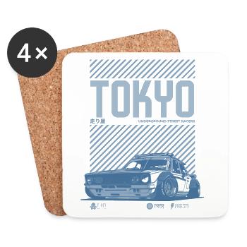 Course de rue au néon de Tokyo - Dessous de verre (lot de 4) - blanc - Devant