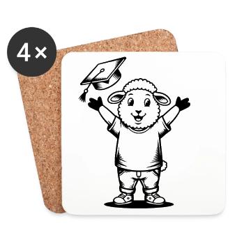 Happy Sheep Doctoral Hat Graduation - Coasters (set of 4) - white - Front