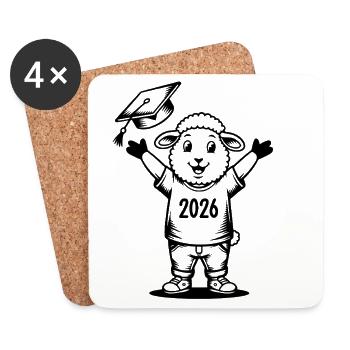 Remise des diplômes du Happy Sheep Doctoral Hat 2026 - Dessous de verre (lot de 4) - blanc - Devant