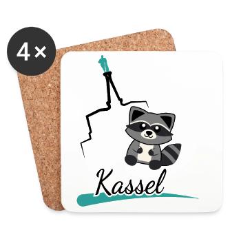 Kassel Waschbär trifft Herkules – Süßes Stadtmotiv - Untersetzer (4er-Set) - Weiß - Vorne