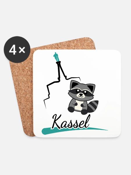 Kassel Waschbär trifft Herkules – Süßes Stadtmotiv - Untersetzer (4er-Set) - Weiß