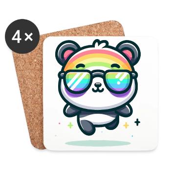 Rainbow Panda Sunglasses Summer Bear - Coasters (set of 4) - white - Front