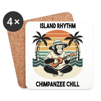 Chimpanzé Ukulélé Island Rhythm Chill - Dessous de verre (lot de 4) - blanc - Devant