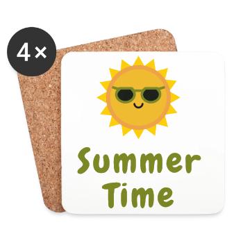 Summer Time Cute Sun Minimal Vacation Design - Coasters (set of 4) - white - Front