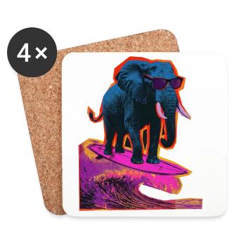 Elephant Surfing Surfing - Coasters (set of 4) - white - Front