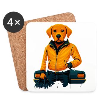 Cool Dog en veste orange – Labra élégant - Dessous de verre (lot de 4) - blanc - Devant