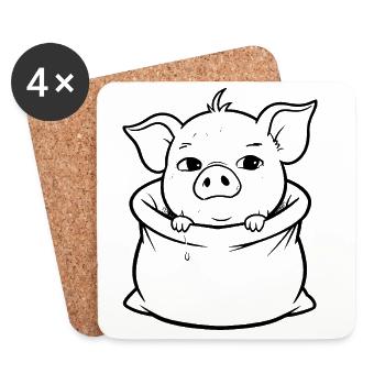 Schweinchen im Sack - Untersetzer (4er-Set) - Weiß - Vorne