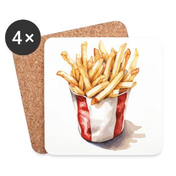 Pommes Frites Kunst Illustration - Untersetzer (4er-Set) - Weiß - Vorne