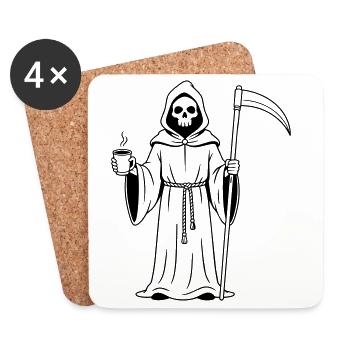 Grim Reaper with a cup of coffee - Coasters (set of 4) - white - Front