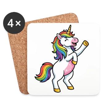 Regenbogen-Einhorntanz - Untersetzer (4er-Set) - Weiß - Vorne