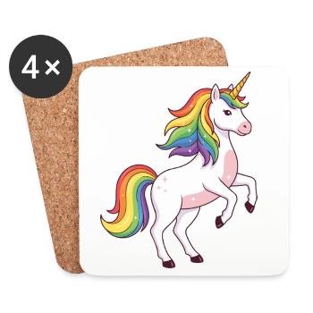 Licorne à crinière arc-en-ciel - Dessous de verre (lot de 4) - blanc - Devant