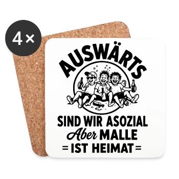 Malle 2026 Auswärts sind wir asozial, aber Malle - Untersetzer (4er-Set) - Weiß - Vorne