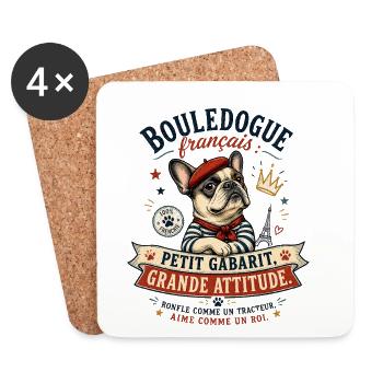 Bulldog Français Attitude - Dessous de verre (lot de 4) - blanc - Devant