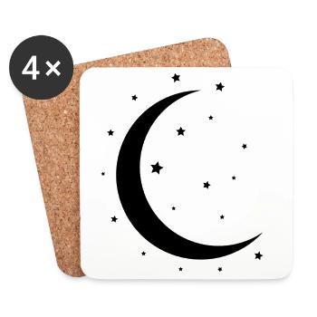 Croissant de Lune et étoiles - Dessous de verre (lot de 4) - blanc - Devant