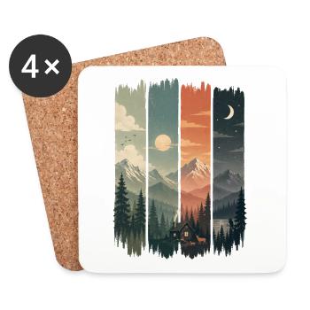 Panneaux sylvestres: montagnes et cabane - Dessous de verre (lot de 4) - blanc - Devant
