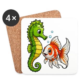 Underwater Friends Seahorse Goldfish - Coasters (set of 4) - white - Front