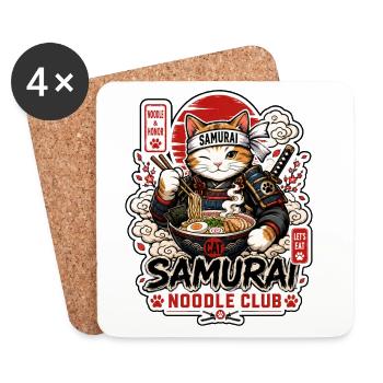 Club de nouilles samouraïs chats - Dessous de verre (lot de 4) - blanc - Devant