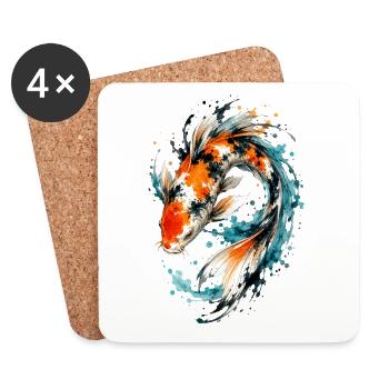 Éclaboussure de carpes koi aquarelle - Dessous de verre (lot de 4) - blanc - Devant