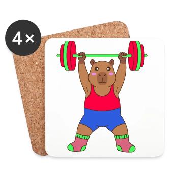Niedliches Fitness-Capybara – Lustiges Geschenk fürs Workout - Untersetzer (4er-Set) - Weiß - Vorne