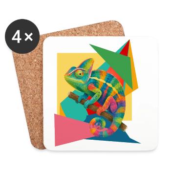 Colorful Chameleon Geometry Art - Coasters (set of 4) - white - Front