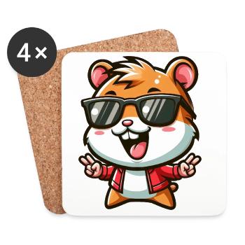 Cool Hamster Cobaye Dessin Animé Soleil - Dessous de verre (lot de 4) - blanc - Devant