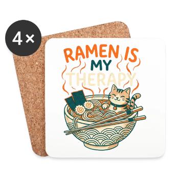 Ramen Therapy Cat - Coasters (set of 4) - white - Front