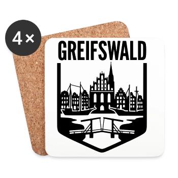 Greifswald Silhouette Wahrzeichen - Untersetzer (4er-Set) - Weiß - Vorne