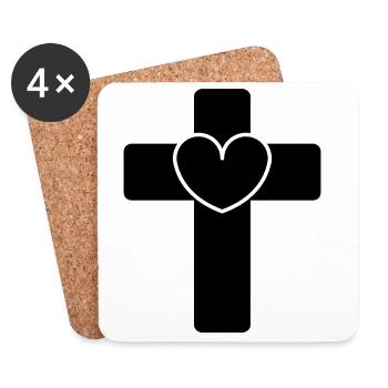 Croix avec le cœur - Dessous de verre (lot de 4) - blanc - Devant