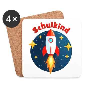 Schulkind Rakete Weltraum mit gelben Sternen - Untersetzer (4er-Set) - Weiß - Vorne