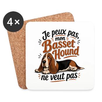 Basset Hound Décontracté - Dessous de verre (lot de 4) - blanc - Devant