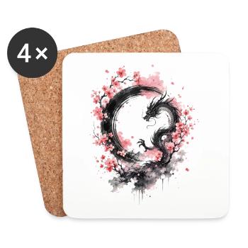 Sakura Dragon Ink Circle - Untersetzer (4er-Set) - Weiß - Vorne