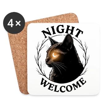 Samtpfote Night Welcome Mystisch Nacht Dunkelheit  - Untersetzer (4er-Set) - Weiß - Vorne