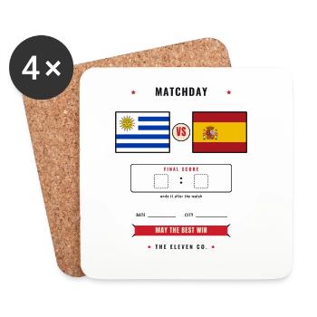 Uruguay vs Spain Football Score Card - Dessous de verre (lot de 4) - blanc - Devant