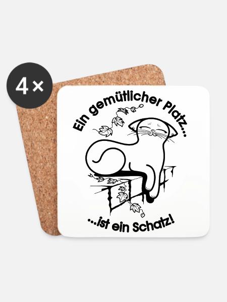 Gemütliche Katze - Untersetzer (4er-Set) - Weiß