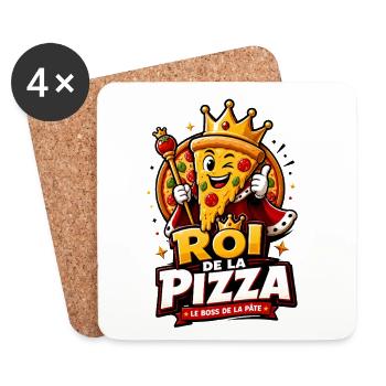 Roi de la Pizza - Dessous de verre (lot de 4) - blanc - Devant