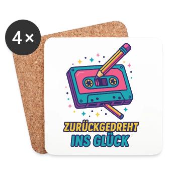 Kassette Neon Retro Druck - Untersetzer (4er-Set) - Weiß - Vorne