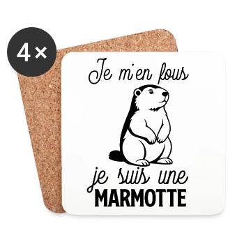 Je m'en fous je suis une marmotte  - Dessous de verre (lot de 4) - blanc - Devant