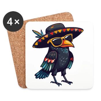Sombrero comique Raven Crow - Dessous de verre (lot de 4) - blanc - Devant