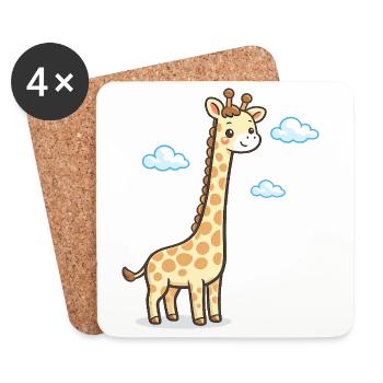 Girafe dans le ciel nuageux - Dessous de verre (lot de 4) - blanc - Devant