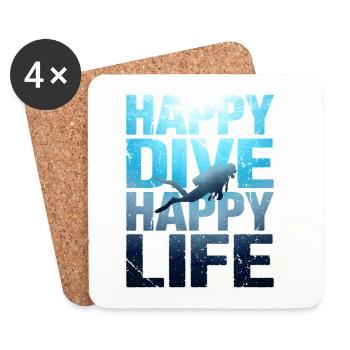 Happy Dive Happy Life – Vintage Scuba Diver - Untersetzer (4er-Set) - Weiß - Vorne