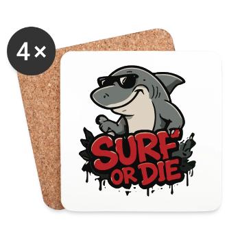 Surfer Shark: Surf or Die - Coasters (set of 4) - white - Front