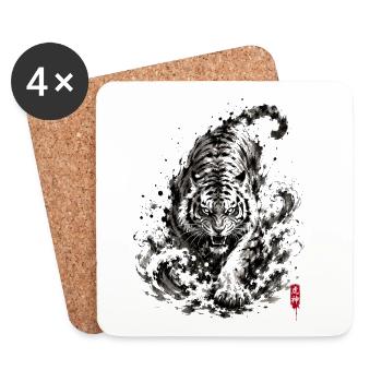 Japan Ink Tiger Welle - Untersetzer (4er-Set) - Weiß - Vorne