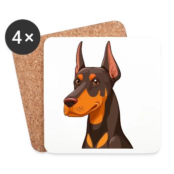 Doberman (Portrait/Profil comique) - Dessous de verre (lot de 4) - blanc - Devant