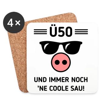 Ü50 Und Immer Noch ’Ne Coole Sau! Cool Geburtstag - Untersetzer (4er-Set) - Weiß - Vorne